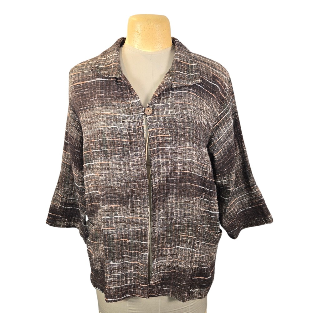 Yasuko Kurisaka‎ Brown Textured Woven Artisan Lagenlook Jacket Art to Wear Artsy